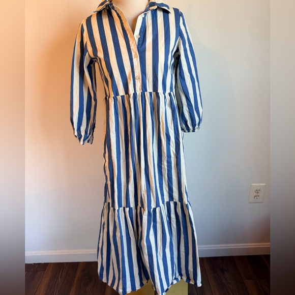 Tahari Blue and White Striped Button-Front Maxi Dress XS - Picture 2 of 16